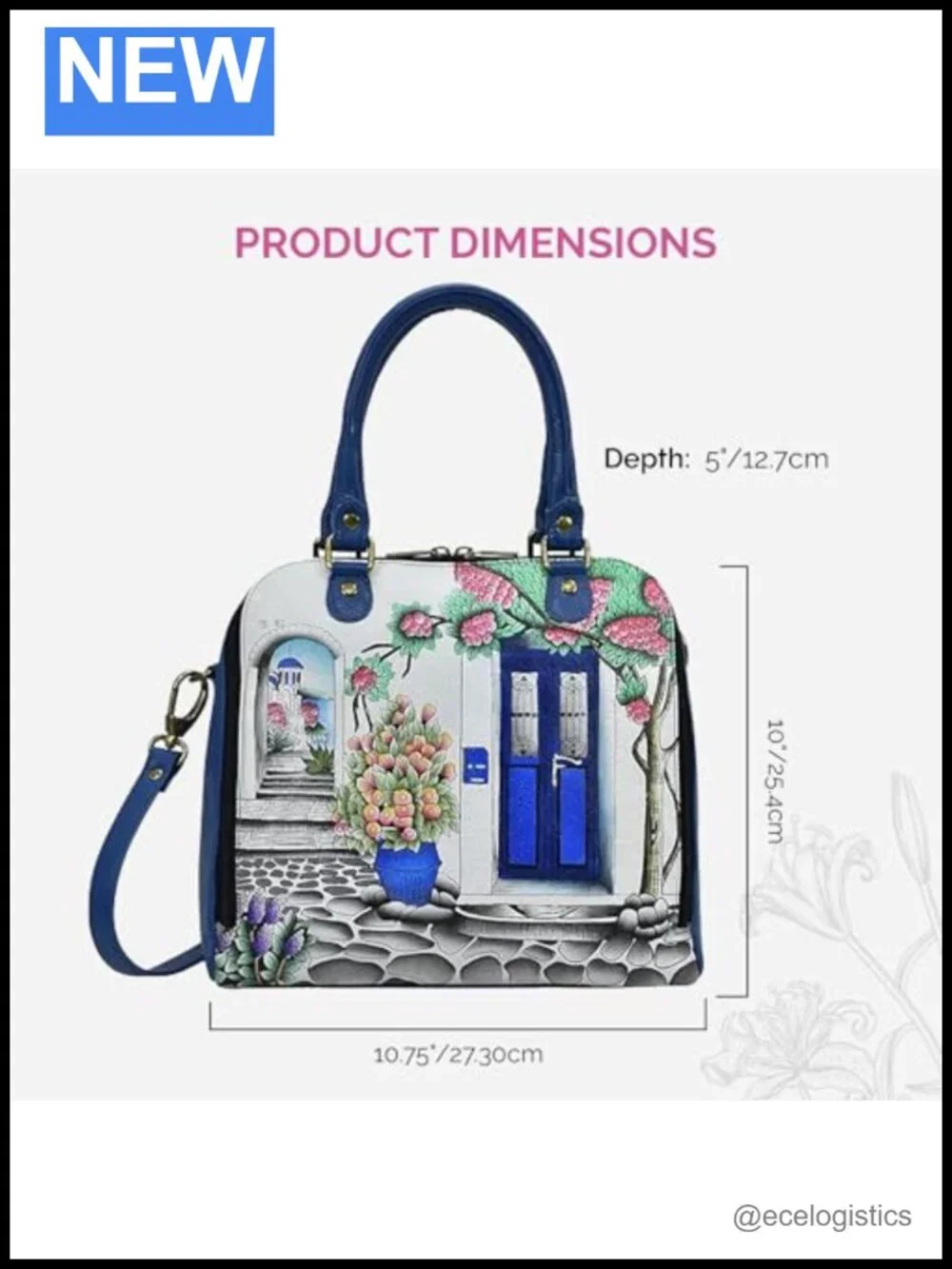 Hand Painted Genuine Leather Organizer Satchel with Adjustable Crossbody Strap